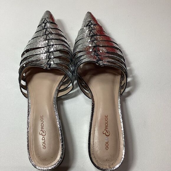Gold & Rouge Gunmetal Woven Pointed Toe Mules Flat Sole Women’s Size EU 38 - Picture 11 of 15